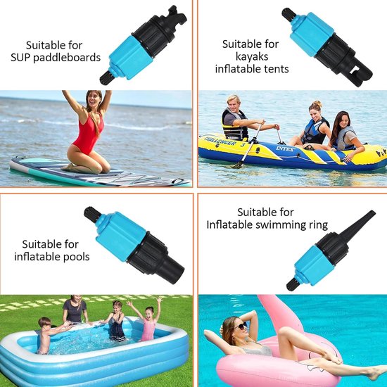 Pomp Adapter Set - Ventiel Adapter - Water Sporten - Met 4 Mondstukken - Compact Formaat - Blauw — afbeelding 4