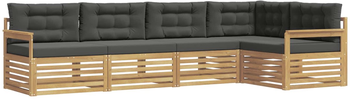 vidaXL Buiten - bank - set - 5 - st - 5-zits - Wit - en - antracietkleurig - Polyester Wit en antracietkleurig
