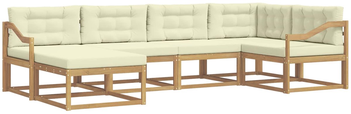 vidaXL Buiten - bank - set - 6 - st - 6-zits - Wit - en - crèmekleurig - Polyester Wit en crèmekleurig