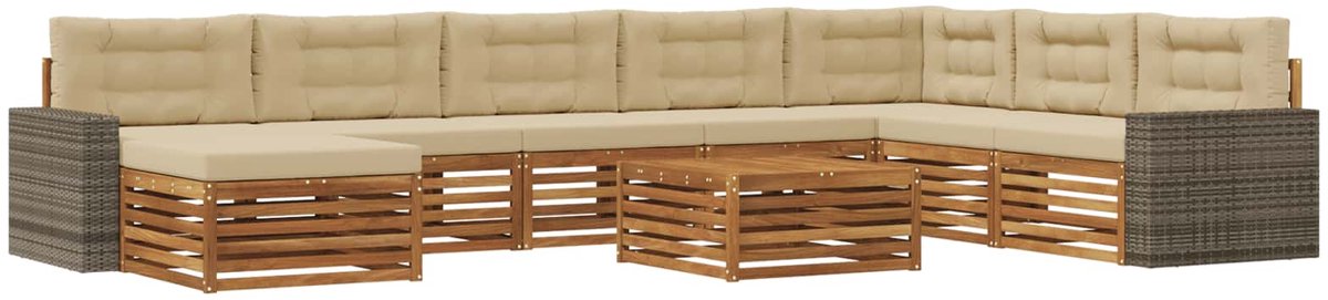 vidaXL Buiten - bank - set - 9 - st - 7-zits - Natuurlijk - en - Beige Natuurlijk en Beige