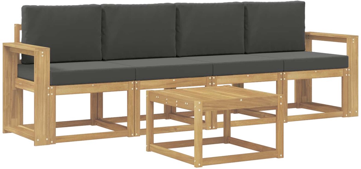 vidaXL Buiten - bank - set - 5 - st - 4-zits - Wit - en - antracietkleurig Wit en antracietkleurig