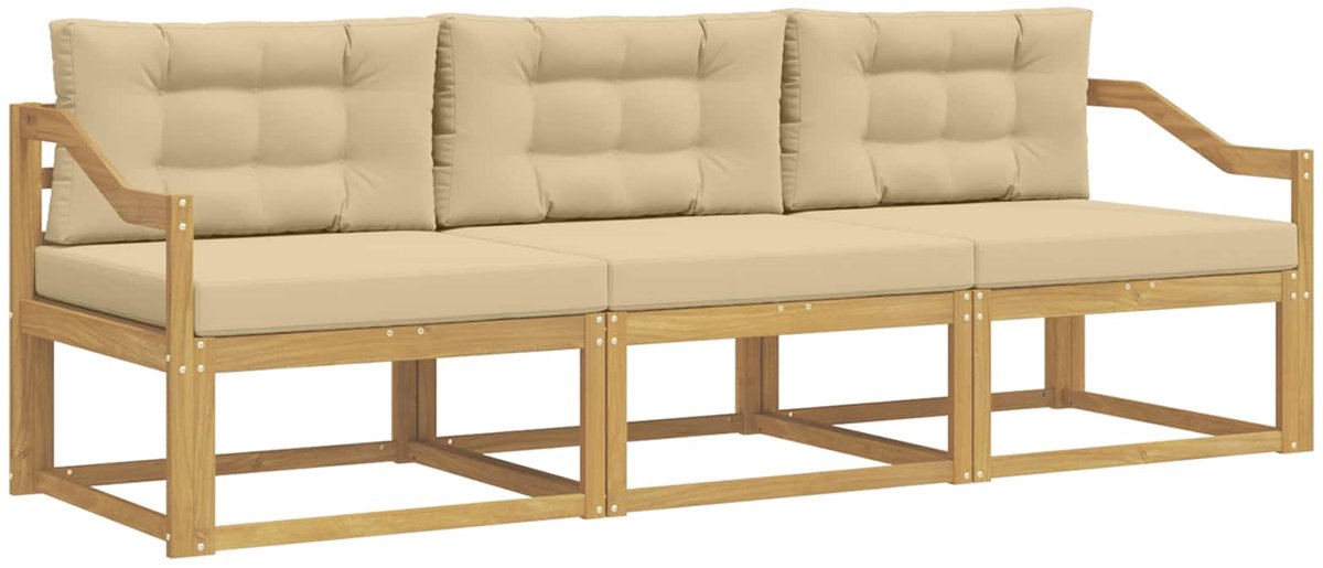 vidaXL Buiten - bank - set - 3 - st - Wit - en - Beige - Polyester Wit en beige