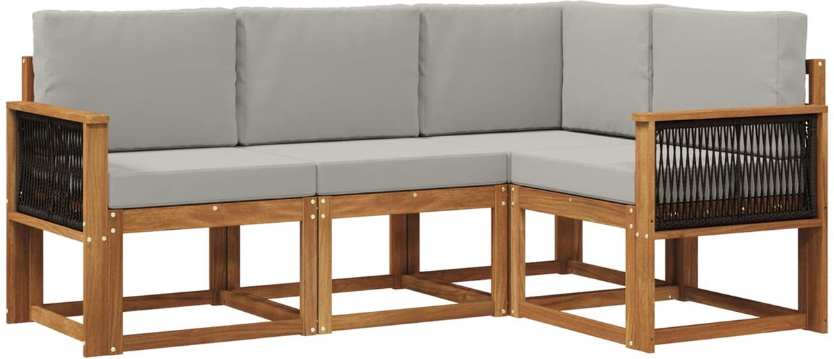 vidaXL Buiten - bank - set - 4 - st - 4-zits - Naturel - en - lichtgrijs Naturel en lichtgrijs