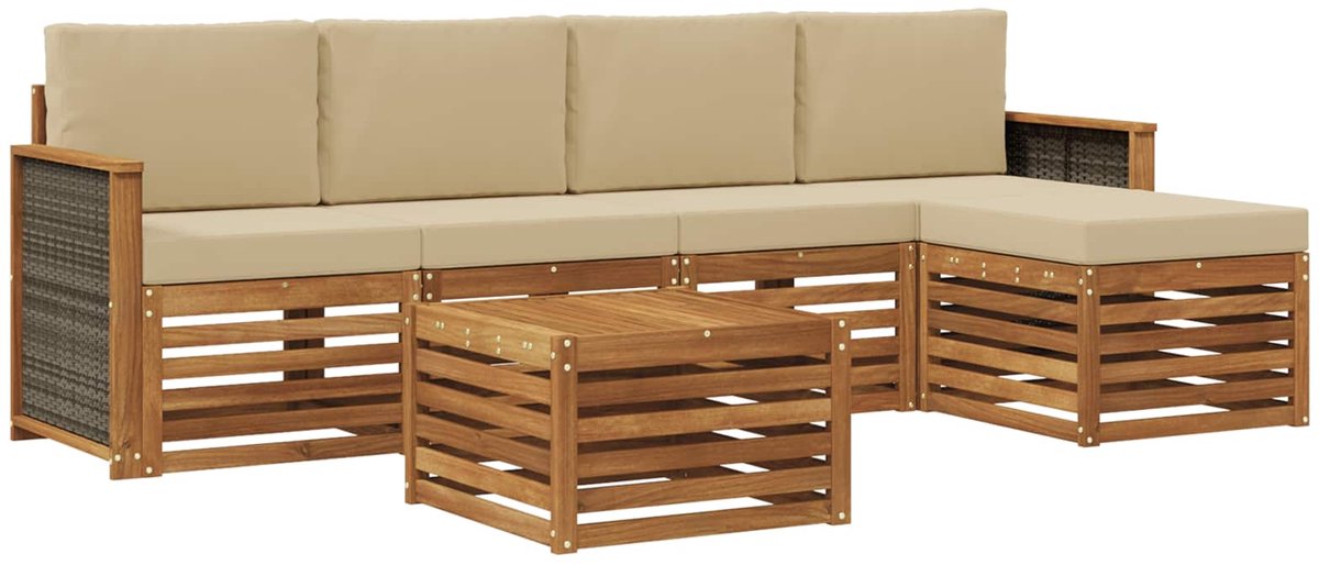 vidaXL Buiten - bank - set - 6 - st - 5-zits - Natuurlijk - en - Beige Natuurlijk en Beige