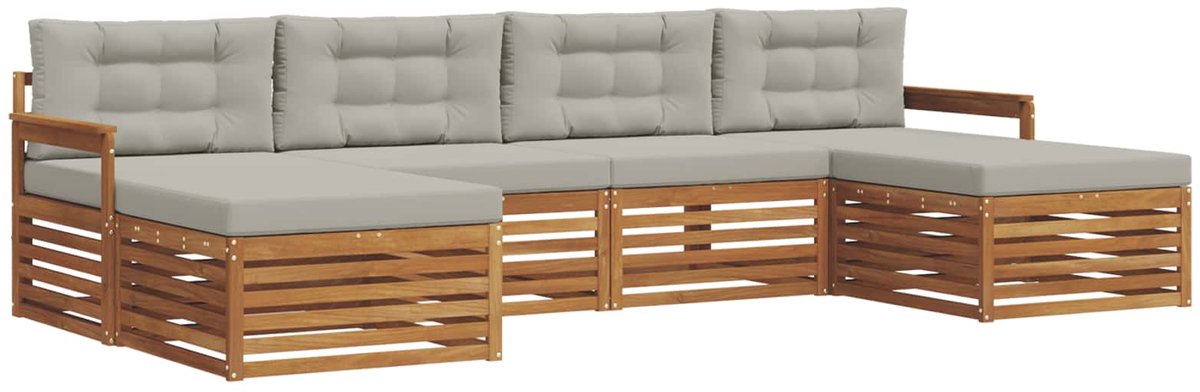vidaXL Buiten - bank - set - 6 - st - 4-zits - Naturel - en - lichtgrijs Naturel en lichtgrijs