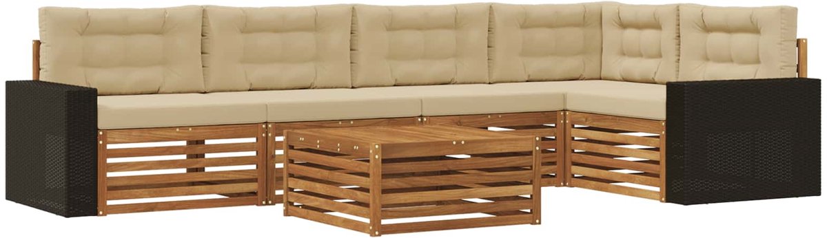 vidaXL Buiten - bank - set - 6 - st - 5-zits - Natuurlijk - en - Beige Natuurlijk en Beige