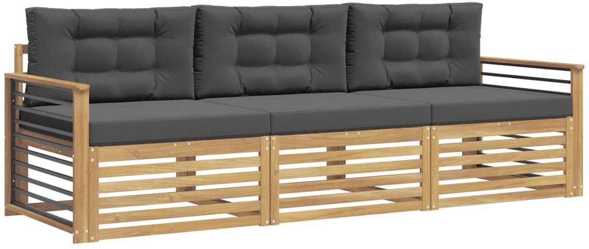 vidaXL Buiten - bank - set - 3 - st - 3-zits - Wit - en - antracietkleurig - Polyester Wit en antracietkleurig
