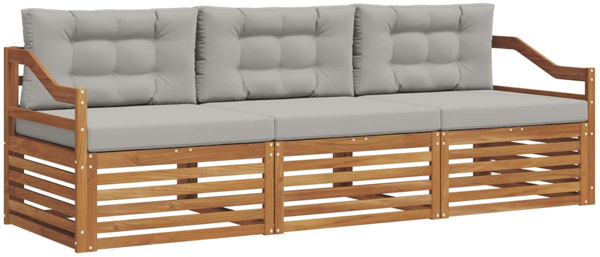 vidaXL Buiten - bank - set - 3 - st - Naturel - en - lichtgrijs Naturel en lichtgrijs