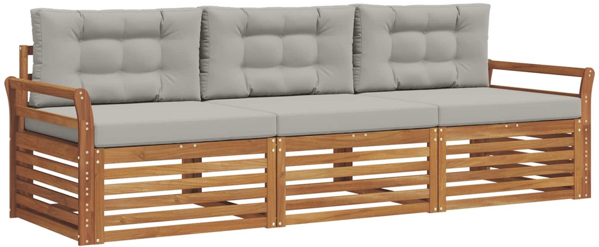 vidaXL Buiten - bank - set - 3 - st - Naturel - en - lichtgrijs Naturel en lichtgrijs