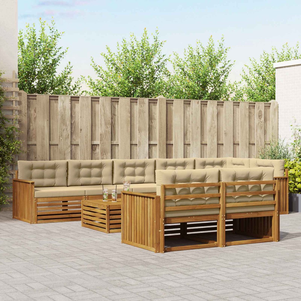 vidaXL Buiten - bank - set - 9 - st - Natuurlijk - en - Beige Natuurlijk en Beige