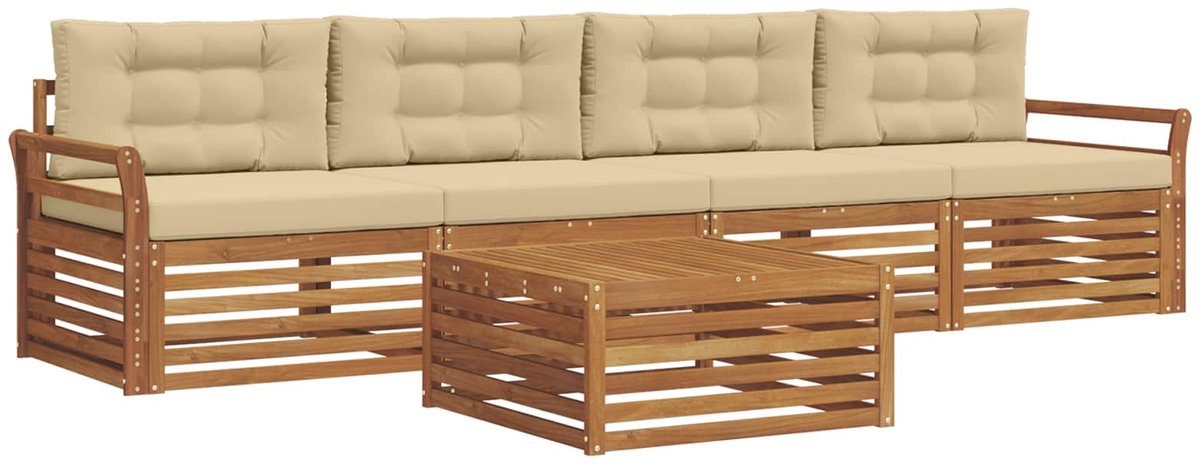 vidaXL Buiten - bank - set - 5 - st - 4-zits - Natuurlijk - en - Beige Natuurlijk en Beige