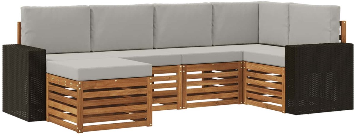 vidaXL Buiten - bank - set - 6 - st - Naturel - en - lichtgrijs - Polyester Naturel en lichtgrijs