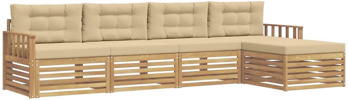 vidaXL - Buiten - bank - set - 5 - st - Wit - en - Beige - Polyester