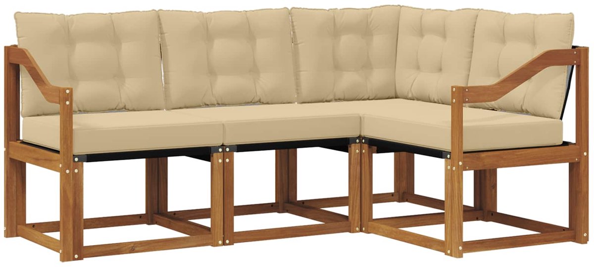 vidaXL Buiten - bank - set - 4 - st - 4-zits - Natuurlijk - en - Beige Natuurlijk en Beige