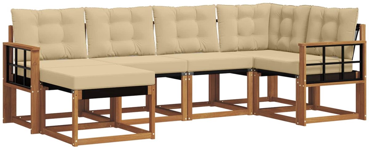 vidaXL Buiten - bank - set - 6 - st - 6-zits - Natuurlijk - en - Beige Natuurlijk en Beige