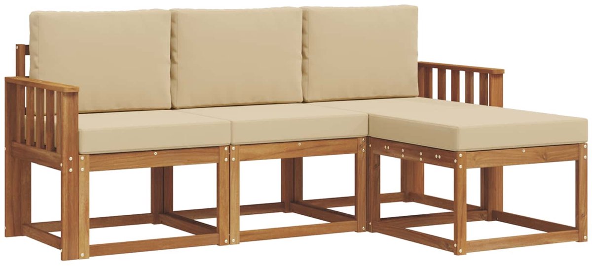 vidaXL Buiten - bank - set - 4 - st - 3-zits - Natuurlijk - en - Beige Natuurlijk en Beige