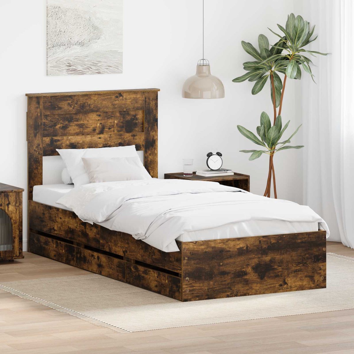 vidaXL Bedframe - met - lade - Rook - Eiken - 100 - x - 200 - cm - Ingenieurshout Sonoma Oak