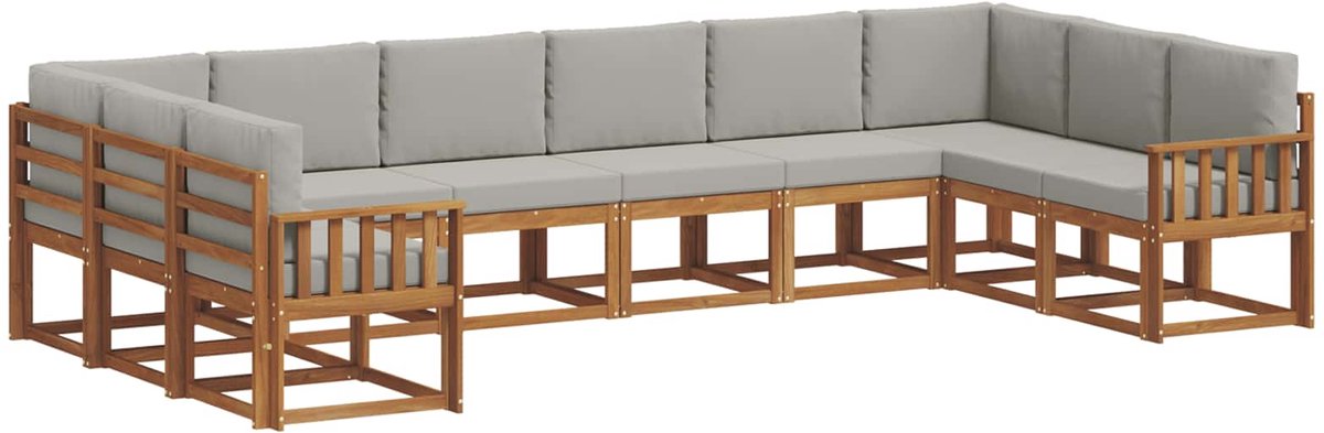 vidaXL Buiten - bank - set - 10 - st - 10-zits - Naturel - en - lichtgrijs Naturel en lichtgrijs