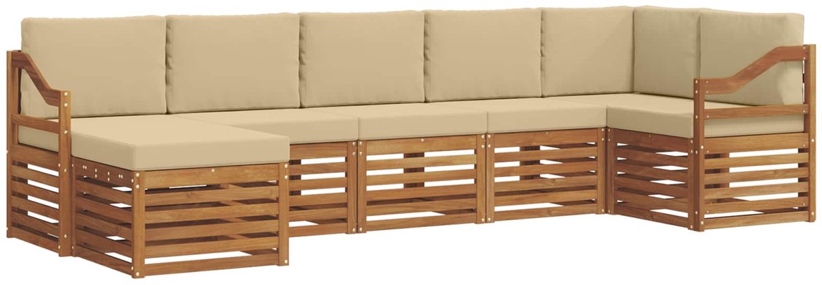 vidaXL Buiten - bank - set - 7 - st - 6-zits - Natuurlijk - en - Beige Natuurlijk en Beige