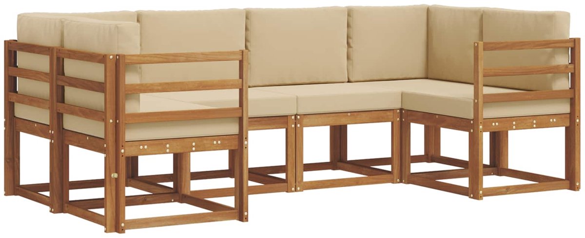 vidaXL Buiten - bank - set - 6 - st - 6-zits - Natuurlijk - en - Beige Natuurlijk en Beige