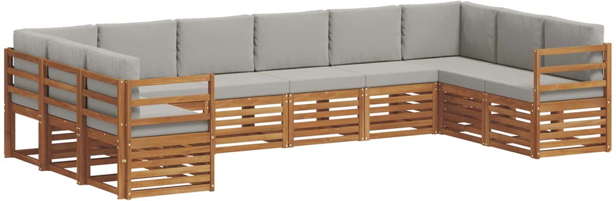 vidaXL Buiten - bank - set - 10 - st - 10-zits - Naturel - en - lichtgrijs Naturel en lichtgrijs
