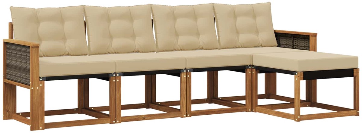 vidaXL Buiten - bank - set - 5 - st - 5-zits - Natuurlijk - en - Beige Natuurlijk en Beige