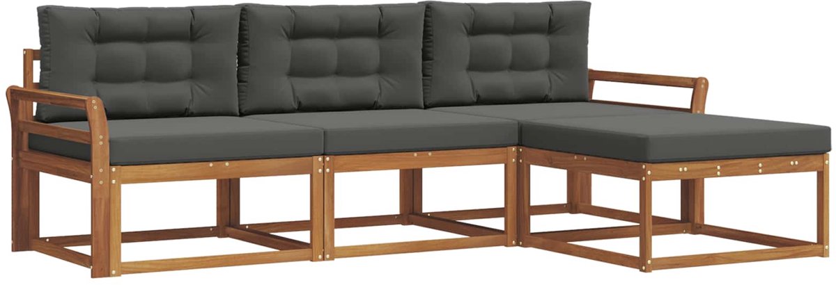 vidaXL Buiten - bank - set - 4 - st - 4-zits - Natuurlijk - en - Antraciet Natuurlijk en Antraciet