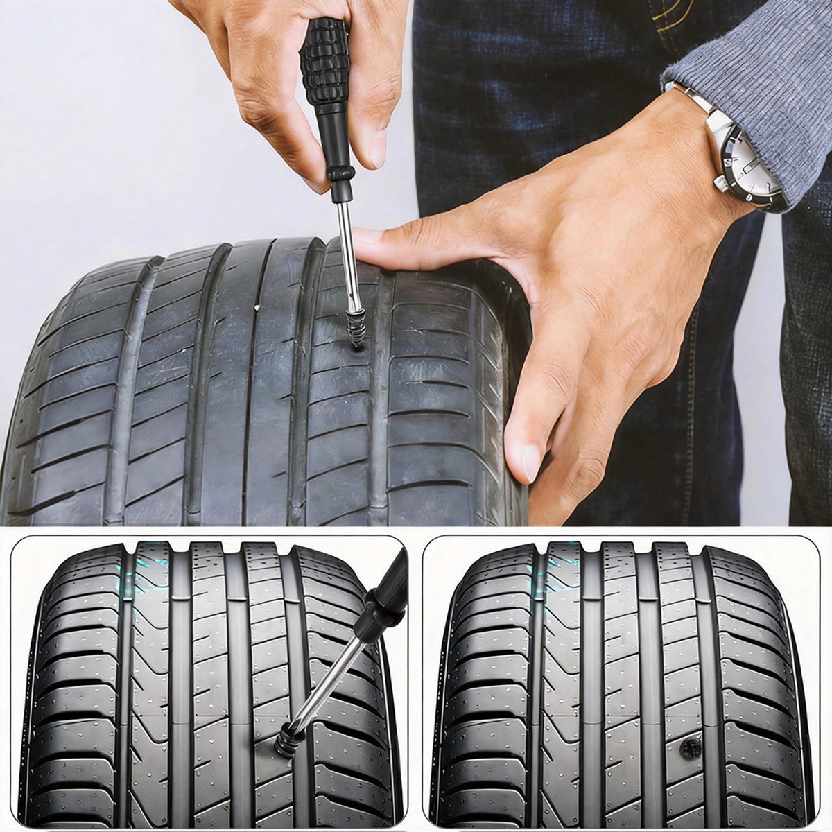 Bandenreparatieset - Tubeless Band Reparatieset met Schroeven - 84-Delig Compleet - Carbonstaal & Rubber voor Luchtdichtheid - Geen Demontage Nodig - Antislip Schroevendraaier Inbegrepen - Voor Auto, Motor & Onderweg thumbnail 6