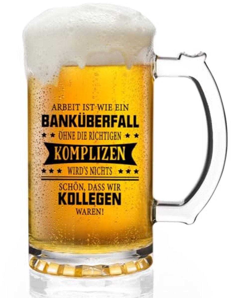 Grappig Bierglas 0.5L voor Collega's - Werk Is Als Een Bankroof