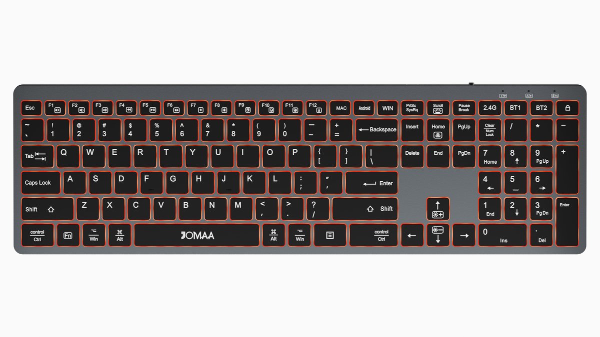 JOMAA Draadloos Toetsenbord Full Size – 2.4G & Dual Bluetooth RGB Verlicht Oplaadbaar Toetsenbord voor Windows, Mac OS en iOS