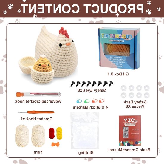 Beginner Haakset voor Volwassenen met Draad, Haaknaald en Video-instructies - Perfect Cadeau voor Dierenliefhebbers en Creatieve Hobbyisten van Merkloos — afbeelding 5