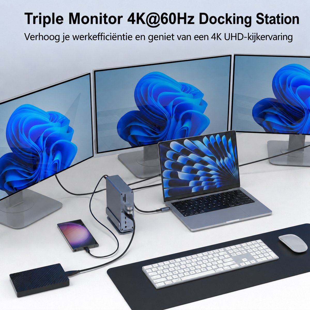 Rolio Laptop USB-C Docking Station - 16 in 1 - Triple Monitor 4K@60Hz (2x HDMI & 1x DisplayPort) - USB 3.2 - 100W Opladen - Hub - 1GB Ethernet thumbnail 4