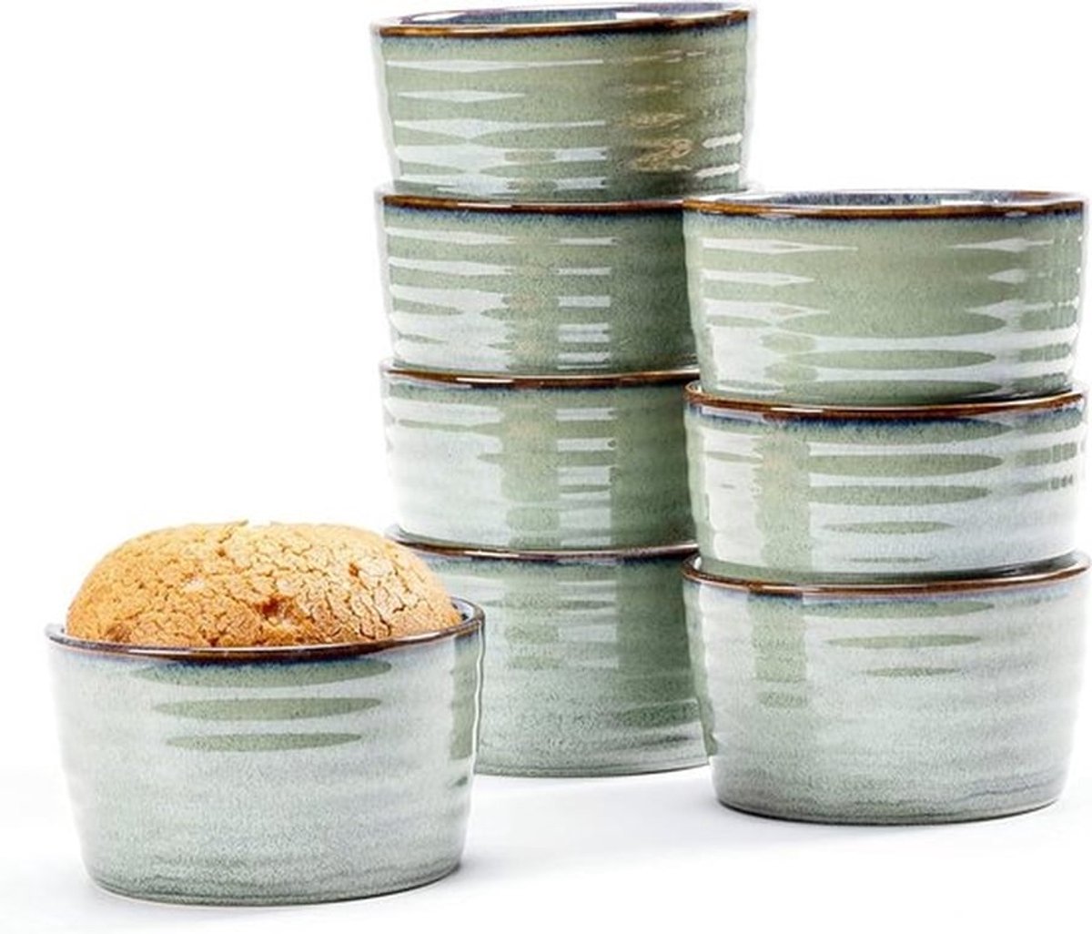 Set van 8 porseleinen soufflé vormpjes 240 ml voor crème brûlée, muffins, cupcakes - groen