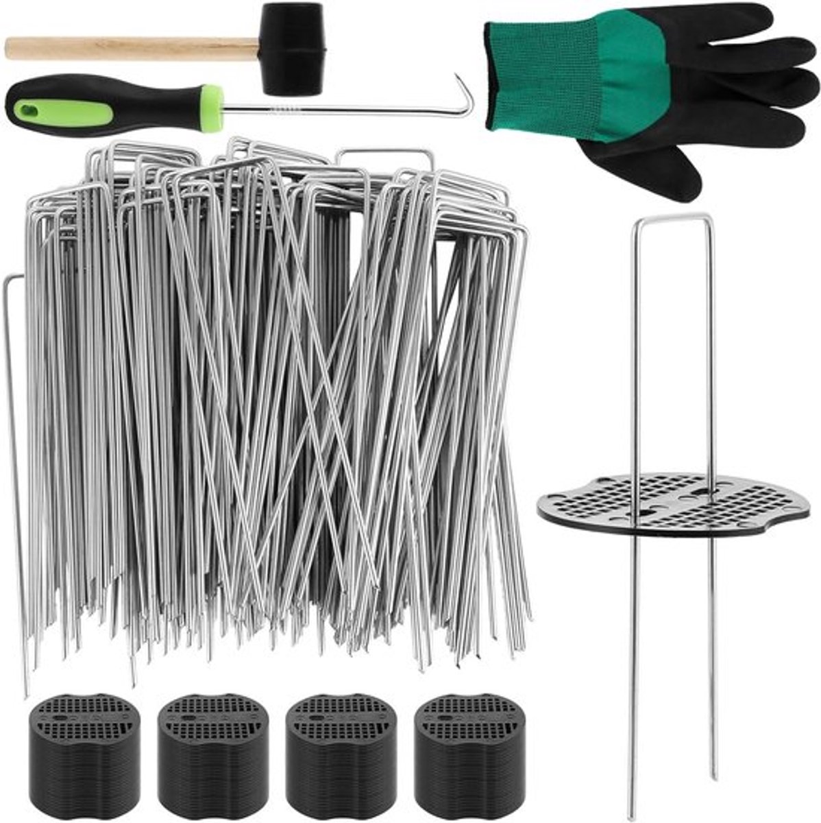 Grondankers en bufferschijven set voor tuin met haringen en accessoires - 100 stuks