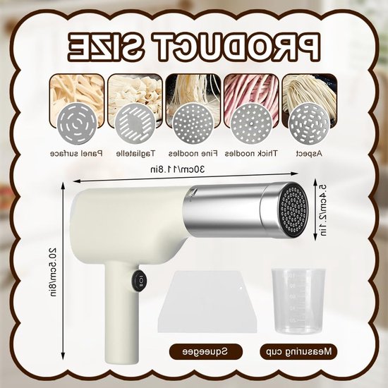 Draadloze Elektrische Pastamaker, Handheld en Draagbaar, 40W Voor Spaghetti en IJs, Inclusief 5 Drukmallen, Ideaal voor Gezinnen, Reizen en Picknicks — afbeelding 5