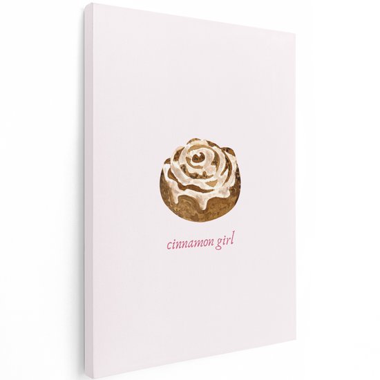 Artaza Canvas Schilderij Cinnamon Roll - 30x40 cm - Wanddecoratie Aquarel Tekst - Muurdecoratie Keuken Roze - Schilderijen Op Canvas
