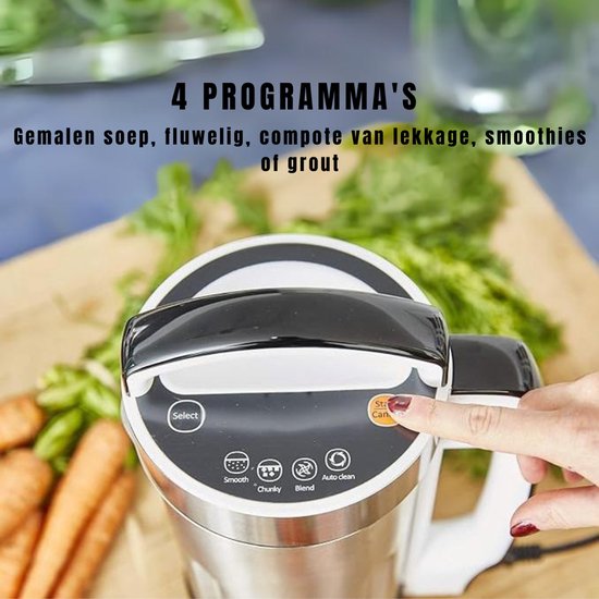 YOR® Soepmaker - Soupmaker Met 4 Programma’s - Soep Maker Met Automatische Geheugenfunctie - Blender Met 1,6 l Roestvrij Stalen Kan - 1150 W - Zilver - 18cm x 21cm x 34cm; 2.32 kg van Merkloos — afbeelding 3