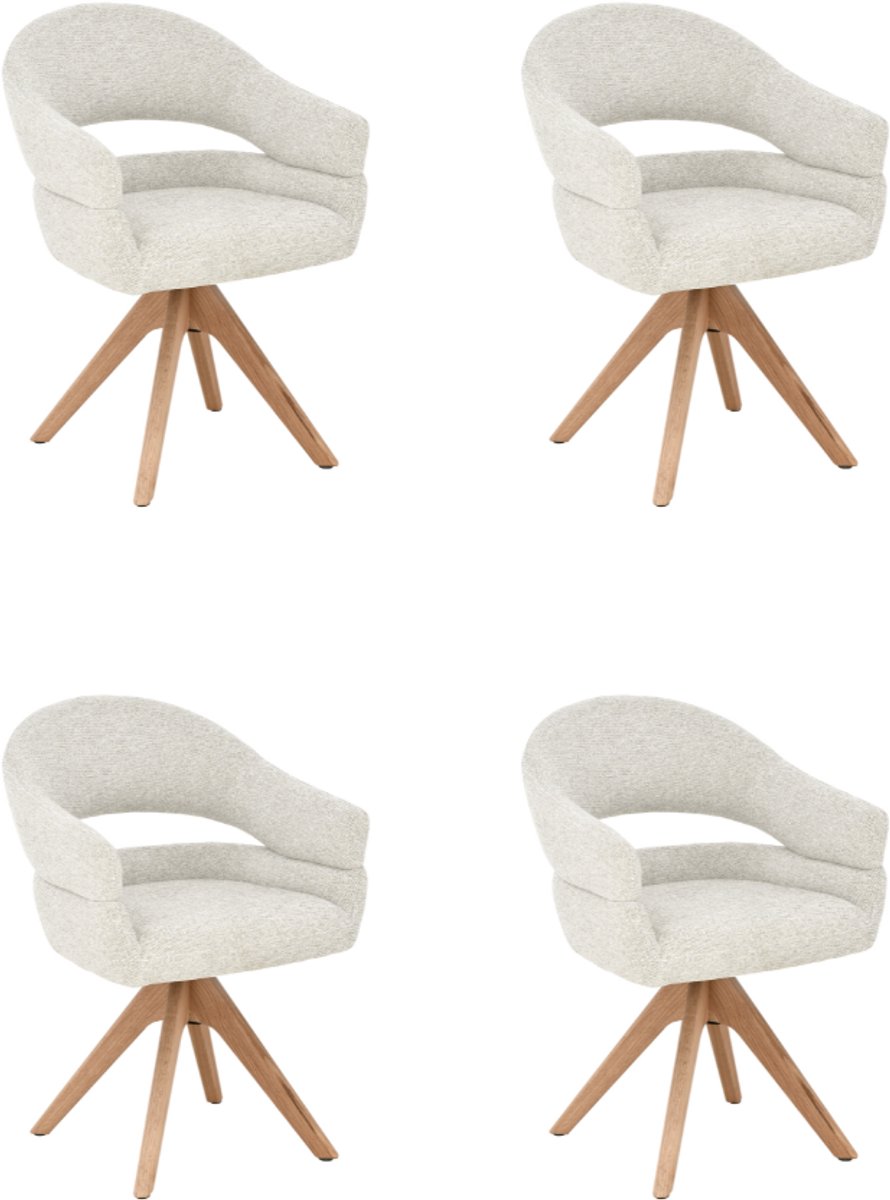 Flicka - Draaiare - Eetkamerstoelen met armleuning - Set van 4 - Beige - Eiken