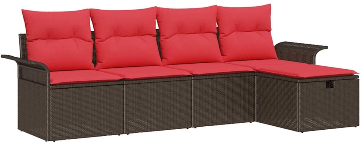 vidaXL Tuinbank - Set - 5 - st - Poly - rattan Bruin/ Rood