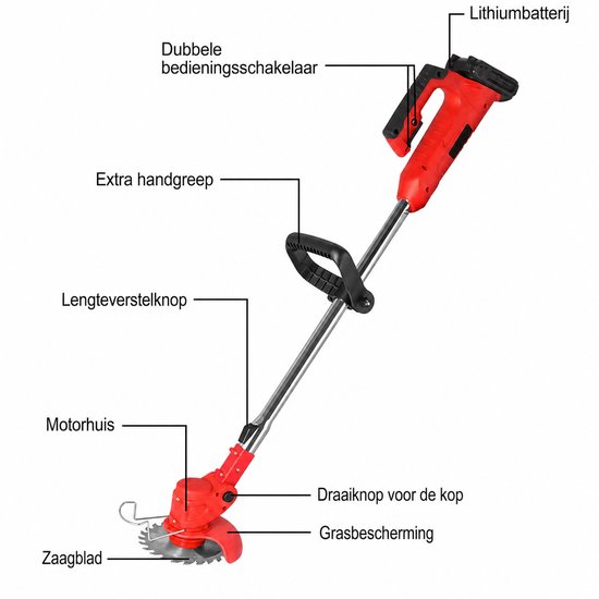 Traumheim® 3-in-1 Kantenmaaier - Grastrimmer - Bosmaaier - Grasmaaier - Draadloos & Elektrisch - Incl. 2 Accu ‘s & Snellader - Red van Traumheim — afbeelding 2