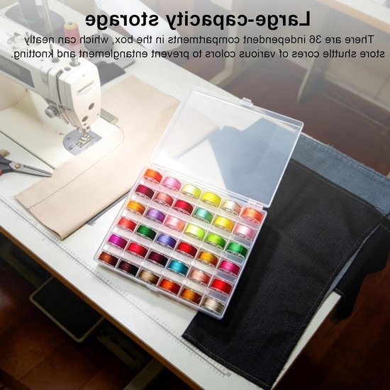 36-delige spoeltjesset met opbergdoos voor naaimachines, kleurrijke spoeltjes voor naaiprojecten en DIY creaties, ideaal voor hobbyisten en professionals — afbeelding 2