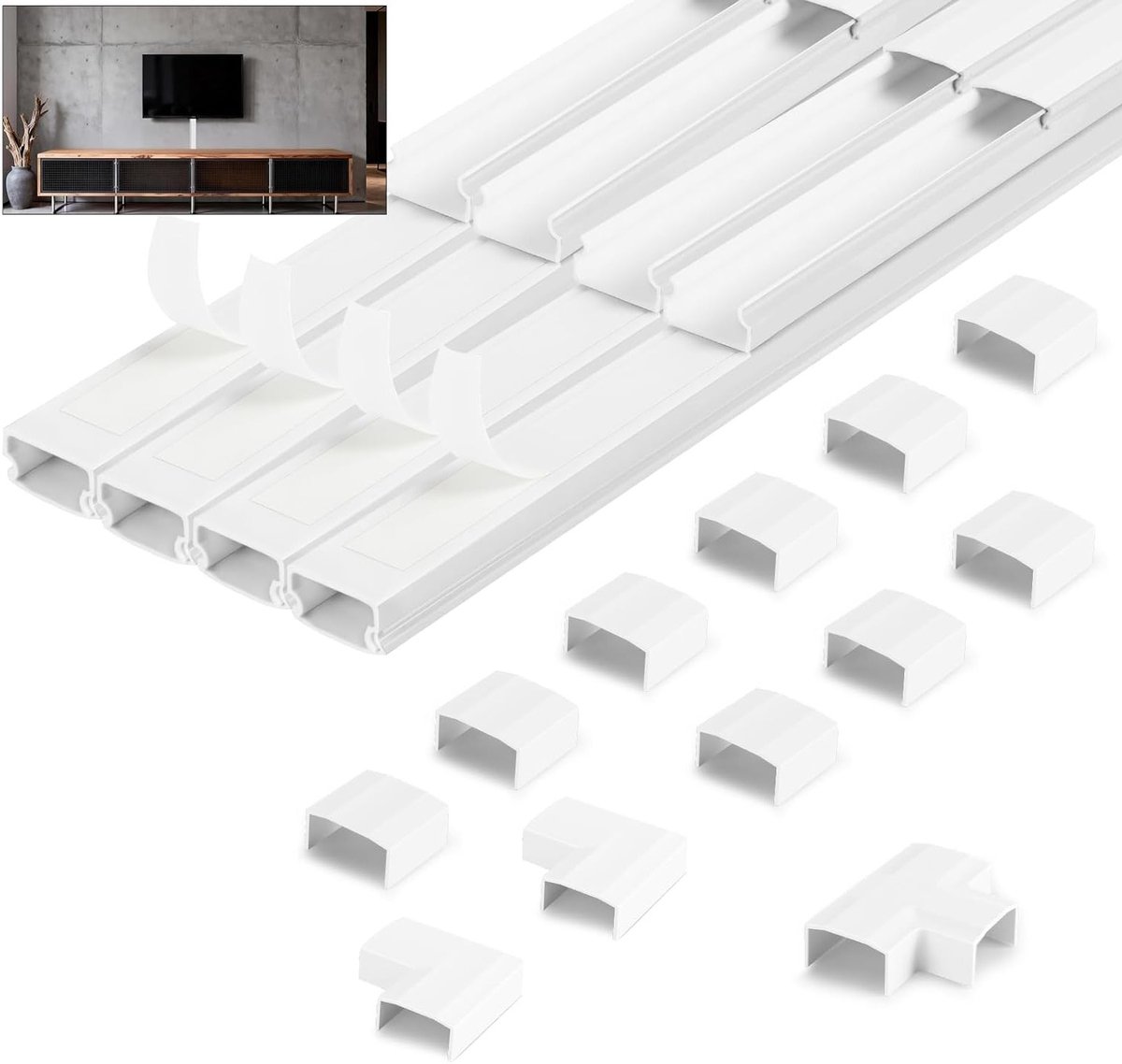 Witte kabelgoot set 8-delig - Zelfklevend en flexibel