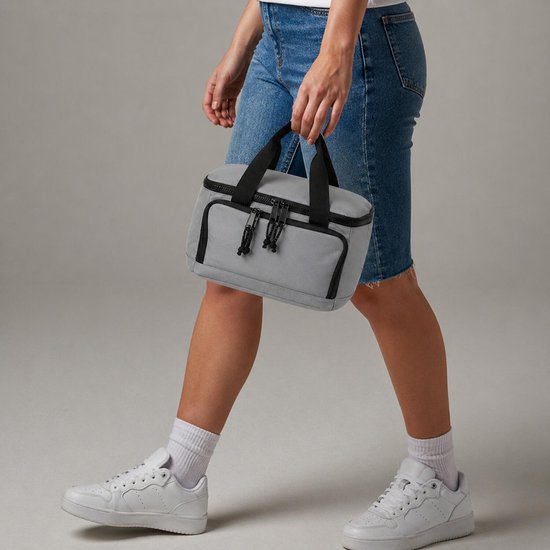 Koeltas/lunch tas - incl koelelement - klein model - 24 x 17 x 17 cm - 2 vakken - grijs/zwart van KOEL — afbeelding 4