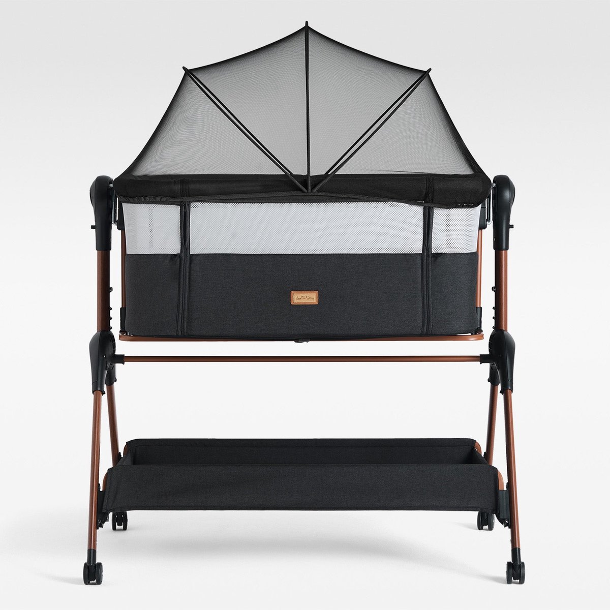 LullaBee Co-sleeper & Wiegje 2-in-1 - Met Schommelfunctie - 6 Hoogtestanden - Inclusief Matras, Muskietennet & Reistas - Zwart/Bruin