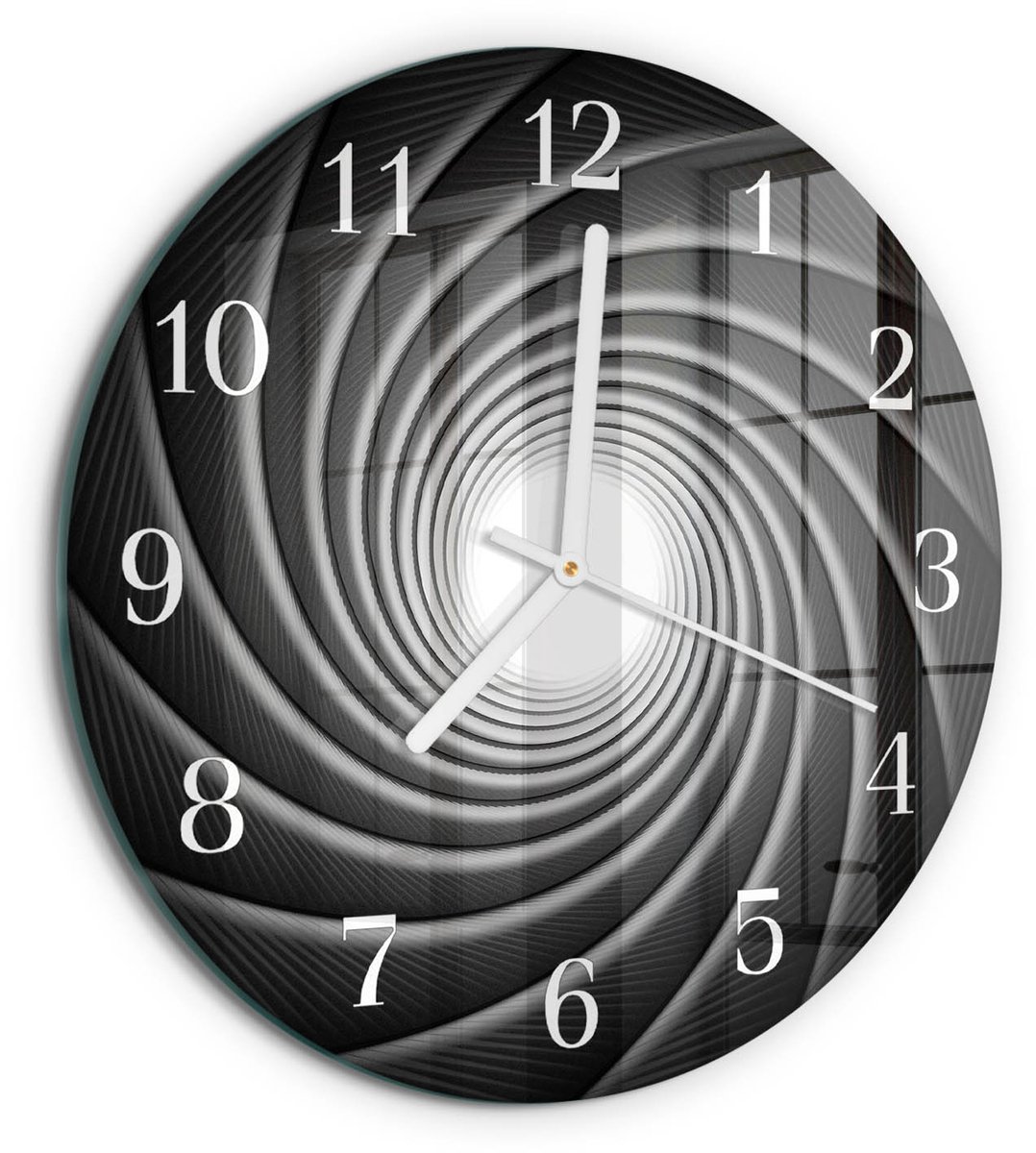 TULUP Wandklok - Vortex Glazen Klok Met Print - 30fi cm - Zwart Moderne Glazen Wandklok - Witte Handen - Ronde Wandklok - Wandklok Glas Decoratie - Gekleurde Glazen Klok Zwart - Vortex