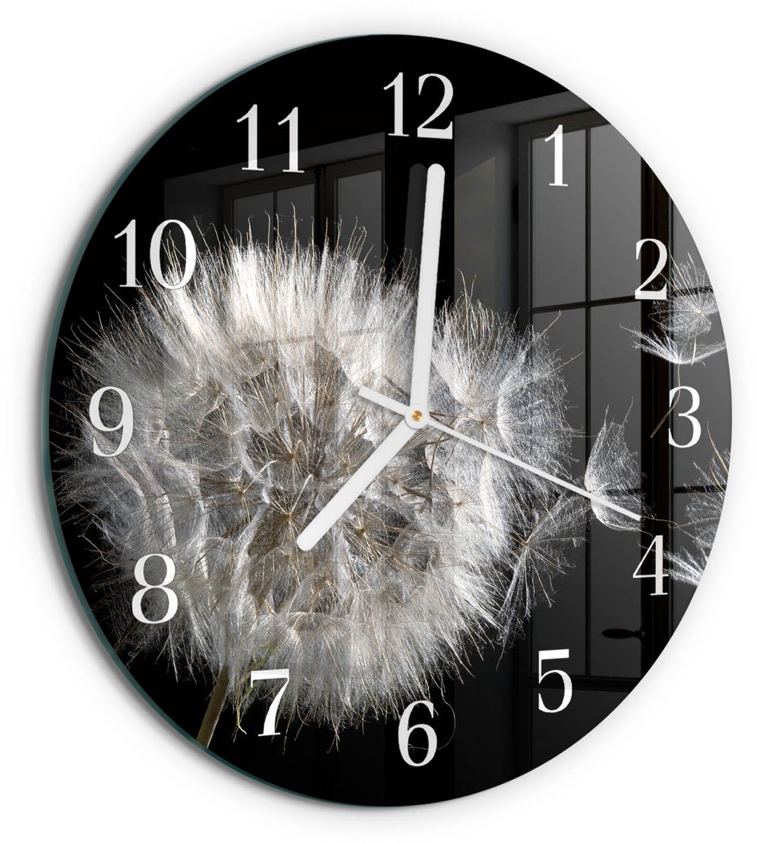 TULUP Wandklok - Paardebloem Wandklok Glas Decoratie - 30fi cm - Wit Gekleurde Glazen Klok - Witte Handen - Ronde Wandklok - Decoratieve Glazen Klok - Glazen Wandklok Design Wit - Paardebloem