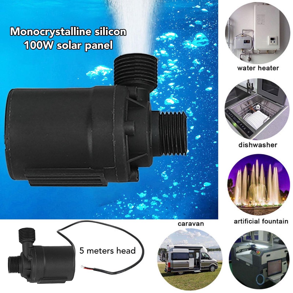 Dailygoody - Zonne-waterpomp - Professionele Fonteinpomp - Duurzaam en Energiezuinig - 16,4FT Maximale Hefhoogte - Geschikt voor Tuin en Vijver - 100W... – foto 4