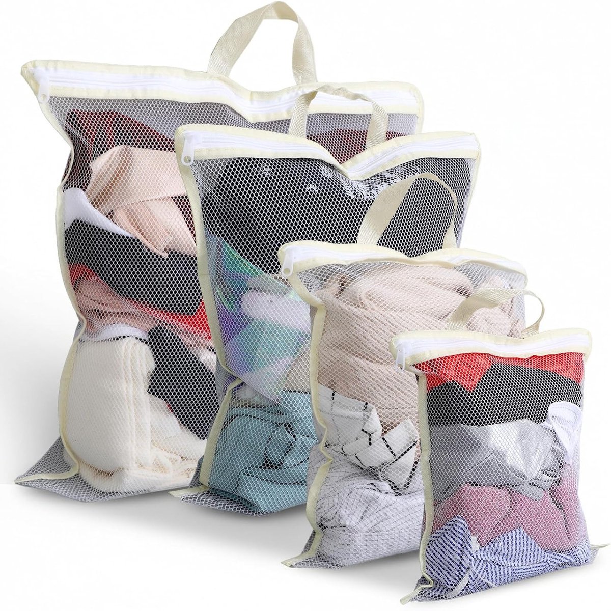 4 Stuks Mesh Waszakken voor Wasmachine - Handige Hangende Wasmand voor Delicate Kleding, Zipper Opening, Ideaal voor Jassen, Truien, Lingerie en Bedlinnen