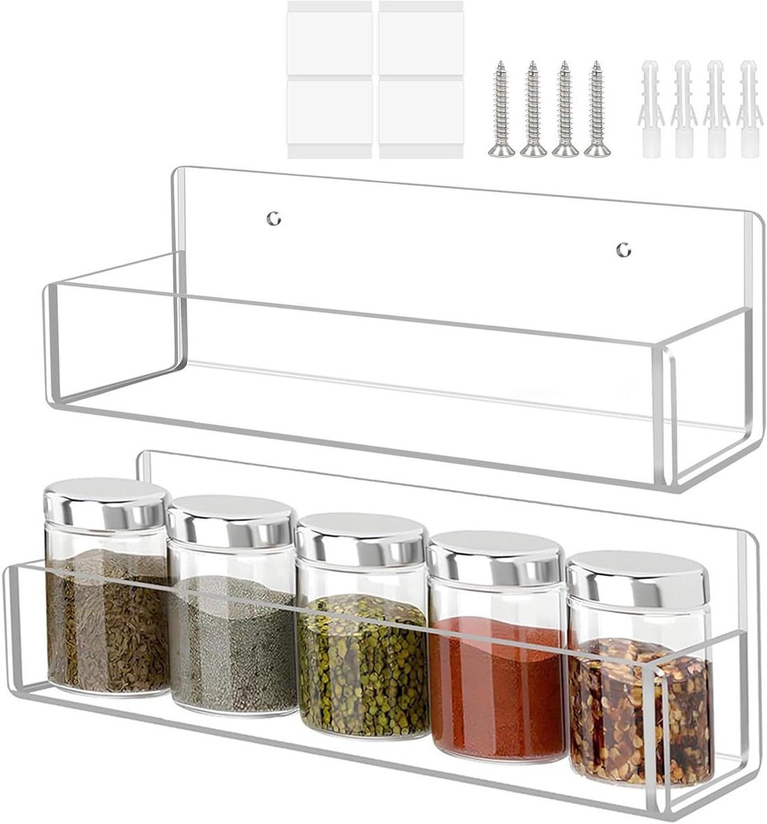 Kruidenrek Set - Opbergrekjes - Keuken Organiseren - Zichtbare Indeling - 2 Stuks - Transparant