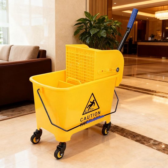 Dweilemmer met Pers - Schoonmaakwagen - Efficiënt Vloeren Reinigen - Zijwaartse Persfunctie - 20 Liter Capaciteit - Geel van Merkloos	 — afbeelding 2